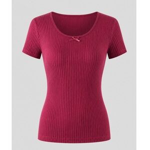 Vintage 90s Betty Blue Ribbed Scoop Neck Top Burgundy Large NWT Korea‎ USA